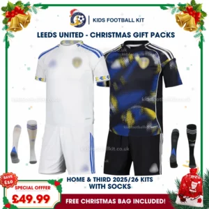 Leeds United Gift Pack – Home and Third Kids Football Kit 2025/26 (With socks)