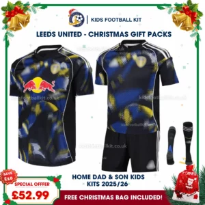 Leeds United Gift Pack – Third Dad Shirt and Son Kids Football Kit 2025/26 (With socks)