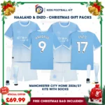 Manchester City Gift Pack – 2 Home Kids Football Kits 2026/27 - HAALAND 9 and ENZO 17 (With socks)