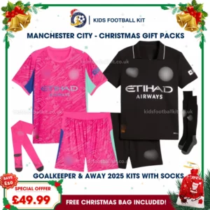 Manchester City Gift Pack – Goalkeeper & Away Kids Football Kit 2025/26 (With socks)