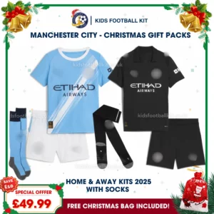 Manchester City Gift Pack – Home & Away Kids Football Kit 2025/26 (With socks)