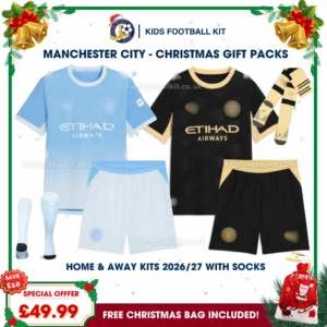 Manchester City Gift Pack – Home and Away Kids Football Kit 2026/27 (With socks)