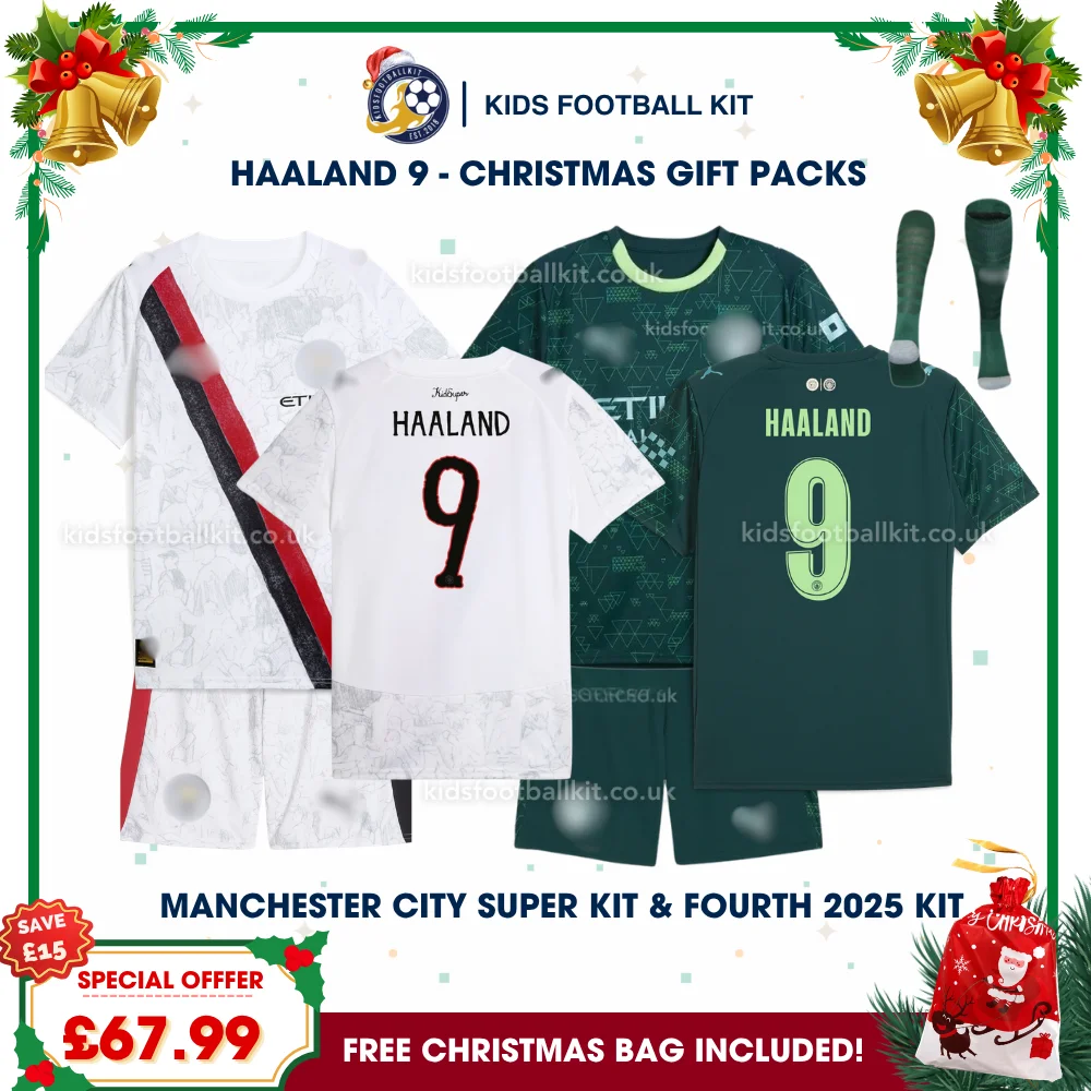 Manchester City Gift Pack – Super Kit and Fourth Kids Football Kit 2025/26 – HAALAND 9