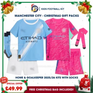 Manchester City Gift Pack– Home & Goalkeeper Kids Football Kit 2025/26 (With socks)