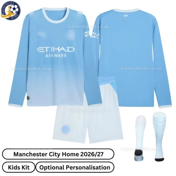 Manchester City Home Kids Kit 26_27 Long sleeve With socks - Overview