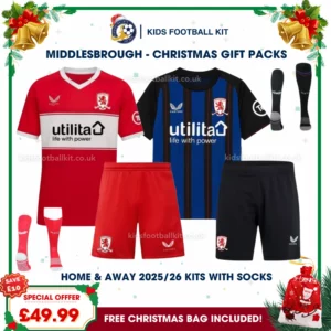 Middlesbrough Gift Pack – Home and Away Kids Football Kit 2025/26 (With socks)
