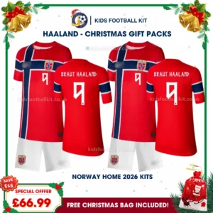 Norway World Cup 2026 Gift Pack – 2 Home Kids Football Kits - BRAUT HAALAND 9 (No socks)
