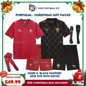 Portugal Gift Pack – World Cup 2026 Home and "Black Panther" Edition Kids Football Kit (With socks)