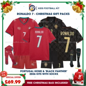 Portugal Gift Pack – World Cup 2026 Home and "Black Panther" Edition Kids Football Kit - RONALDO 7 (With socks)