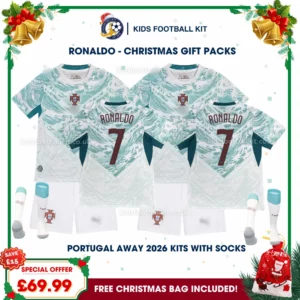 Portugal World Cup 2026 Gift Pack – 2 Away Kids Football Kits - RONALDO 7 (With socks)
