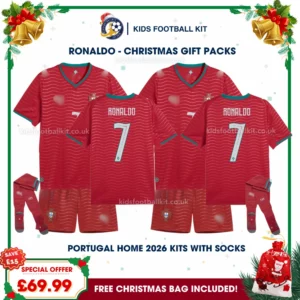 Portugal World Cup 2026 Gift Pack – 2 Home Kids Football Kits - RONALDO 7 (With socks)