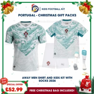 Portugal World Cup 2026 Gift Pack – Away Dad Shirt and Son Kids Football Kit 2026 (With socks)