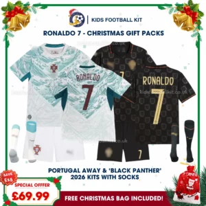 Portugal World Cup 2026 Gift Pack – Away and "Black Panther" Edition Kids Football Kit - RONALDO 7 (With socks)