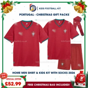 Portugal World Cup 2026 Gift Pack – Home Dad Shirt and Son Kids Football Kit 2026 (With socks)