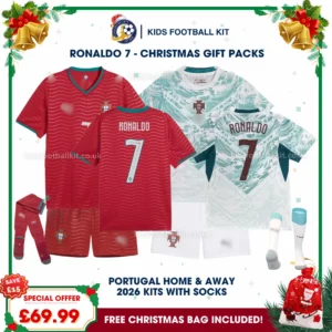 Portugal World Cup 2026 Gift Pack – Home and Away Kids Football Kit - RONALDO 7 (With socks)