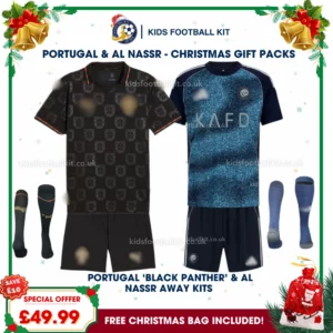 Portugal World Cup 2026 and Al Nassr Gift Pack – "Black Panther" Edition and Away Kids Football Kit (With socks)