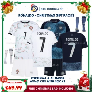 Portugal and Al Nassr Gift Pack – Away Kids Football Kit 2025 - RONALDO 7 (With socks)