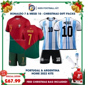 Portugal and Argentina Gift Pack - Home Kids Football Kit 2022 - RONALDO 7 and MESSI 10