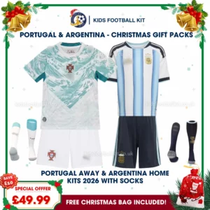 Portugal and Argentina Gift Pack - World Cup 2026 Away and Home Kids Football Kit (With socks)