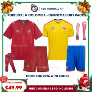 Portugal and Colombia World Cup 2026 Gift Pack – Home Kids Football Kit (With socks)