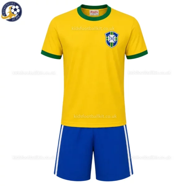 Retro Brazil Home Kids Kit 1970 (No Socks) -Front View