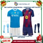 SSC Napoli and Barcelona Gift Pack – Home Kids Football Kit 2025/26 (With socks)