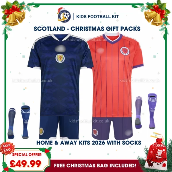 Scotland Gift Pack – World Cup 2026 Home and Away Kids Football Kit (With socks)