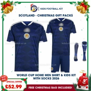 Scotland World Cup 2026 Gift Pack – Home Dad Shirt and Son Kids Football Kit (With socks)
