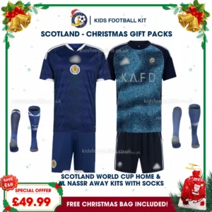 Scotland World Cup 2026 and Al Nassr Gift Pack – Home and Away Kids Football Kit (With socks)