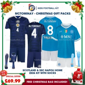 Scotland World Cup 2026 and SSC Napoli Gift Pack – Home Kids Football Kit - McTOMINAY 4 and McTOMINAY 8 (With socks)