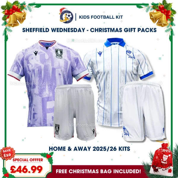 Sheffield Wednesday Gift Pack – Home and Away Kids Football Kit 2025/26 (No socks)