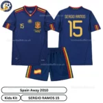 Spain Away Kids Kit 2010-over view-SERGIO RAMOS 15-no socks