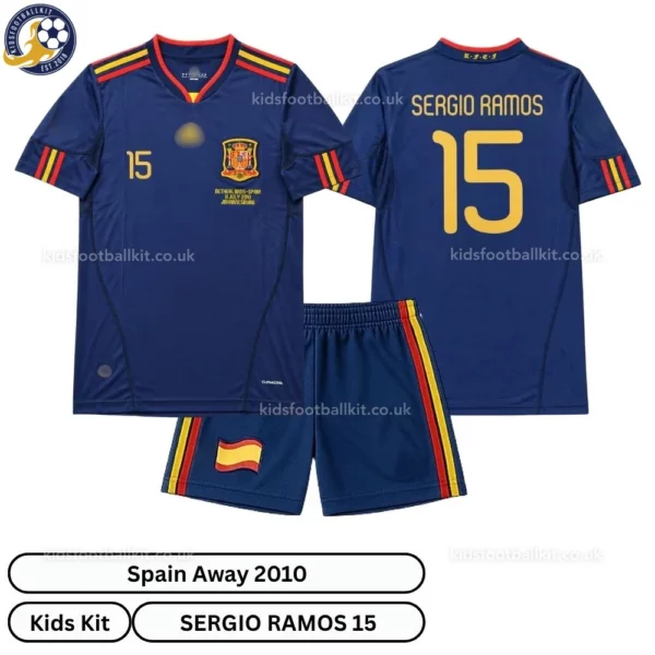 Spain Away Kids Kit 2010-over view-SERGIO RAMOS 15-no socks