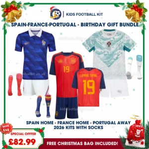 Spain World Cup Champions 2026, France and Portugal Gift Pack – World Cup 2026 Home and Away Kids Football Kit – LAMINE YAMAL 19-new