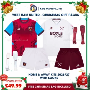 West Ham United Gift Pack – Home and Away Kids Football Kit 2026/27 (With socks)