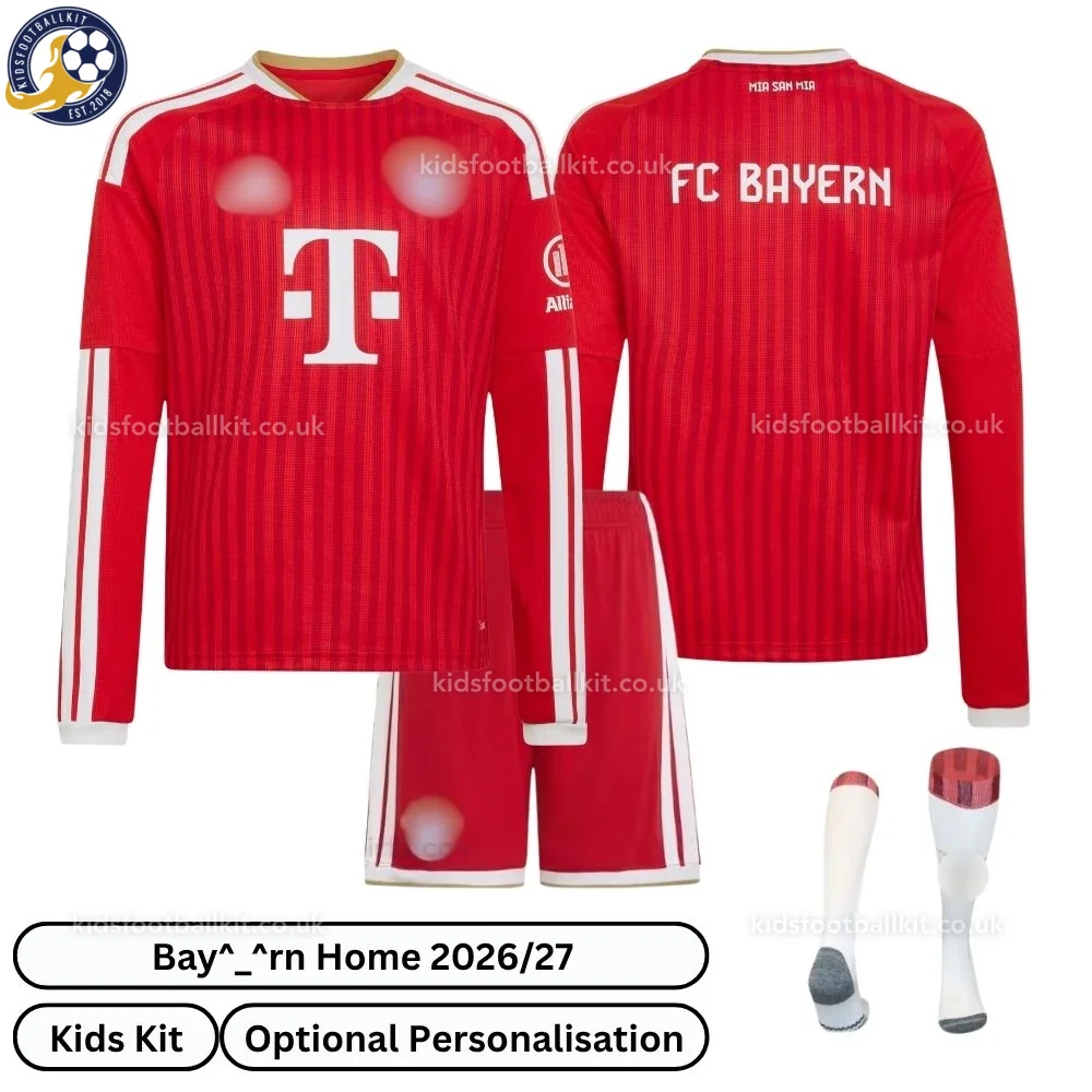 Bay^_^rn Home Kids Football Kit 2026/27 (With socks, Long Sleeve)