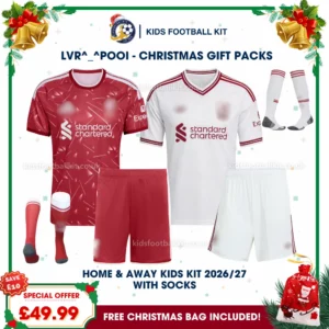 Lvr^_^pooI Gift Pack – Home and Away Kids Football Kit 2026/27 (With socks)