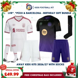 Lvr^_^pooI and Barcelona Gift Pack – Away Kids Football Kit 2026/27 (With socks)